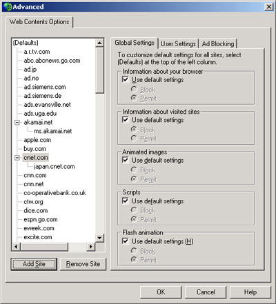 Screenshot 3 - Advanced Web Contents Options